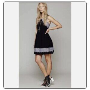 Free People Georgia Dress Fit & Flare Black with Lavender Lace Size 0